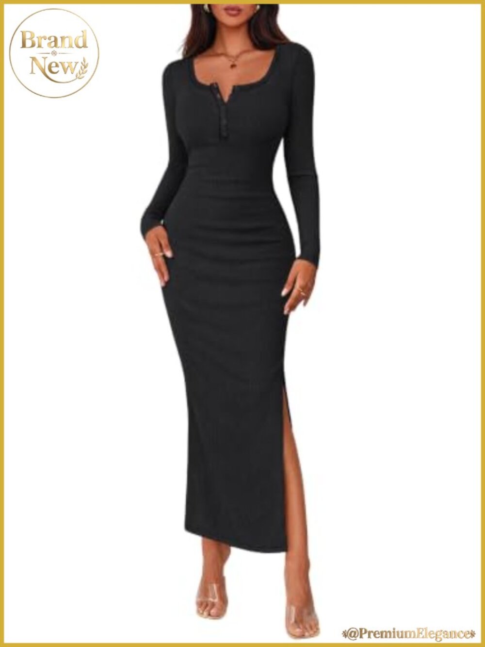 Lazysmile Women's Long Sleeve Bodycon Maxi Dress Crewneck Knit Fall Party